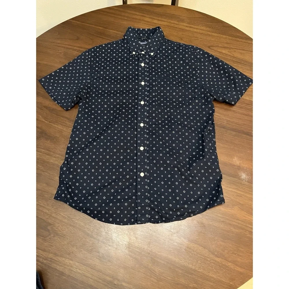 Banana Republic Shirt Mens sz M Navy Blue Slim Fit Short Sleeve Organic Cotton